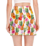 Hawaii Hibiscus Pineapple Pattern Print Side Slit Mini Skirt