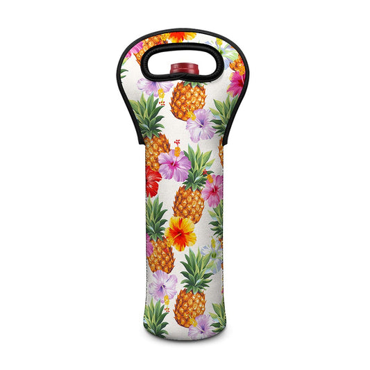 Hawaii Hibiscus Pineapple Pattern Print Single Neoprene Wine Tote