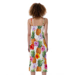 Hawaii Hibiscus Pineapple Pattern Print Slim Fit Midi Cami Dress