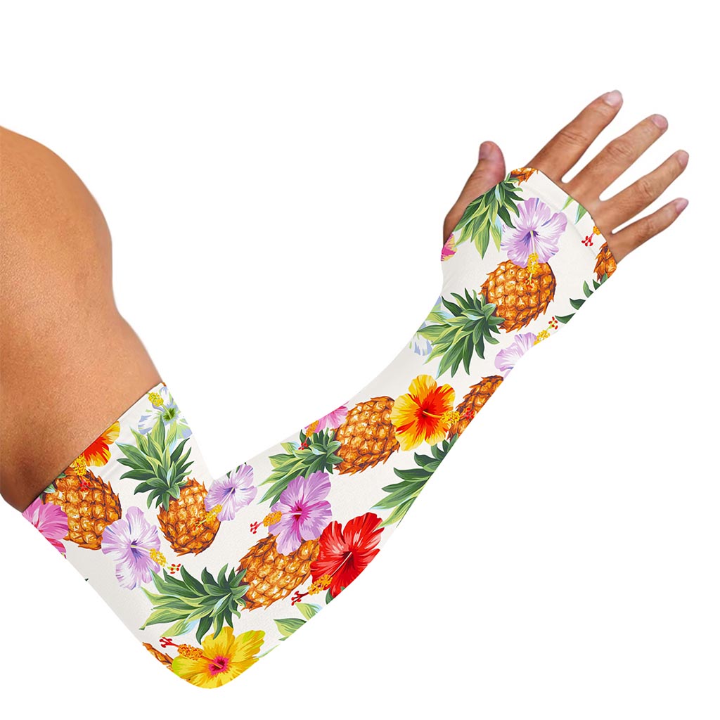 Hawaii Hibiscus Pineapple Pattern Print Sun Protection Arm Sleeves