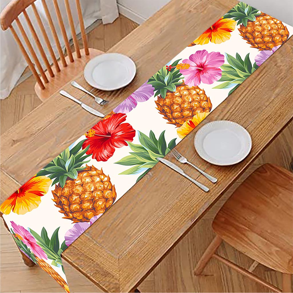 Hawaii Hibiscus Pineapple Pattern Print Table Runner