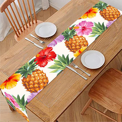 Hawaii Hibiscus Pineapple Pattern Print Table Runner