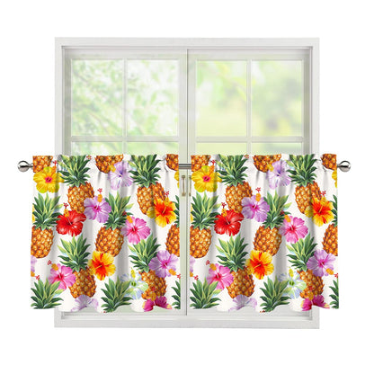 Hawaii Hibiscus Pineapple Pattern Print Tier Curtains