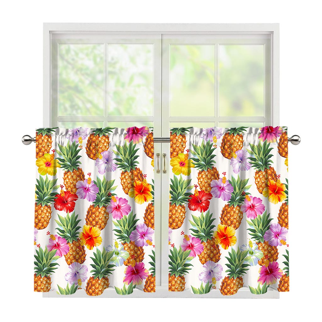 Hawaii Hibiscus Pineapple Pattern Print Tier Curtains
