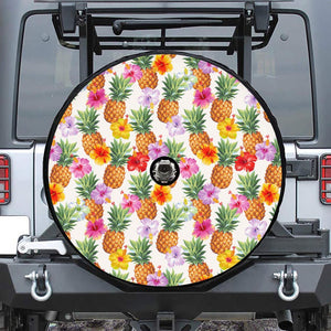 Hawaii Hibiscus Pineapple Pattern Print Tire Cover With Camera Hole