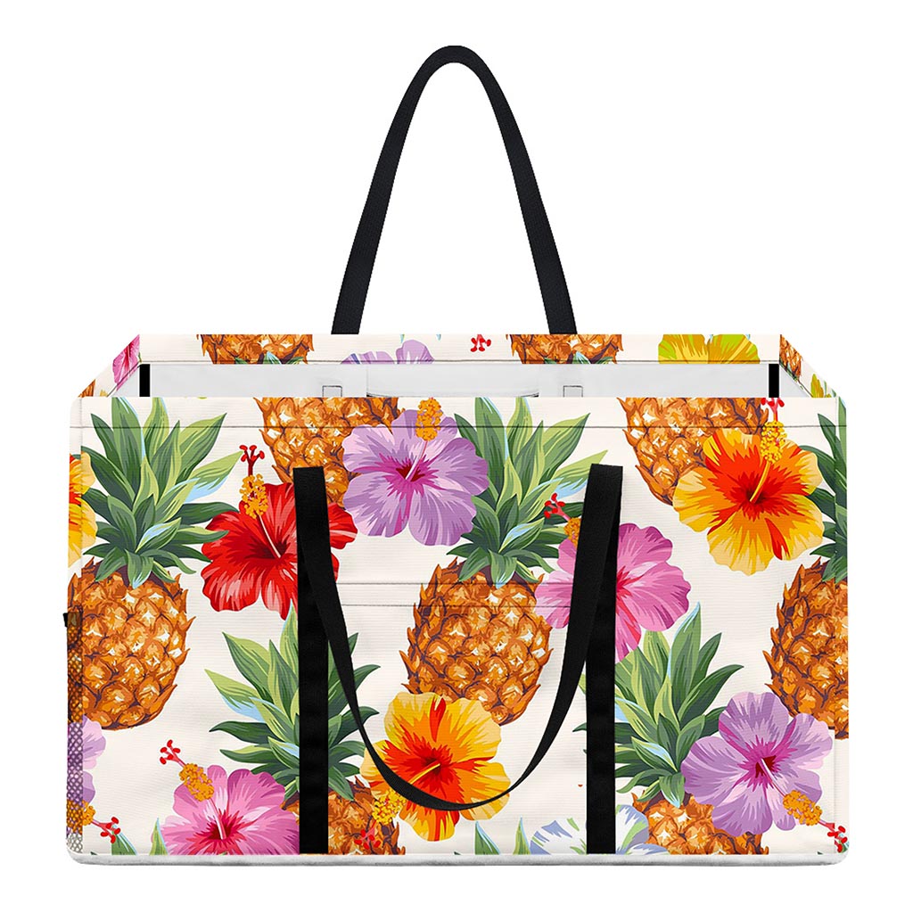 Hawaii Hibiscus Pineapple Pattern Print Utility Tote Bag