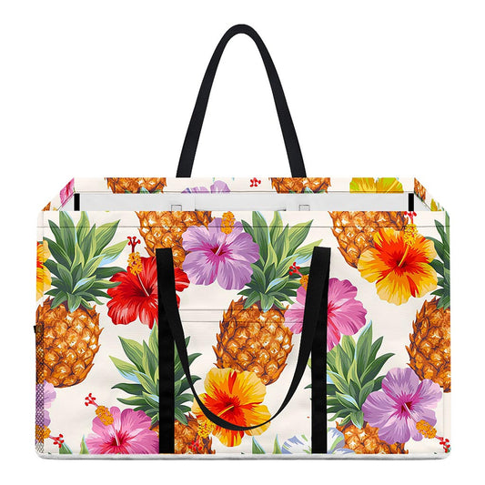 Hawaii Hibiscus Pineapple Pattern Print Utility Tote Bag