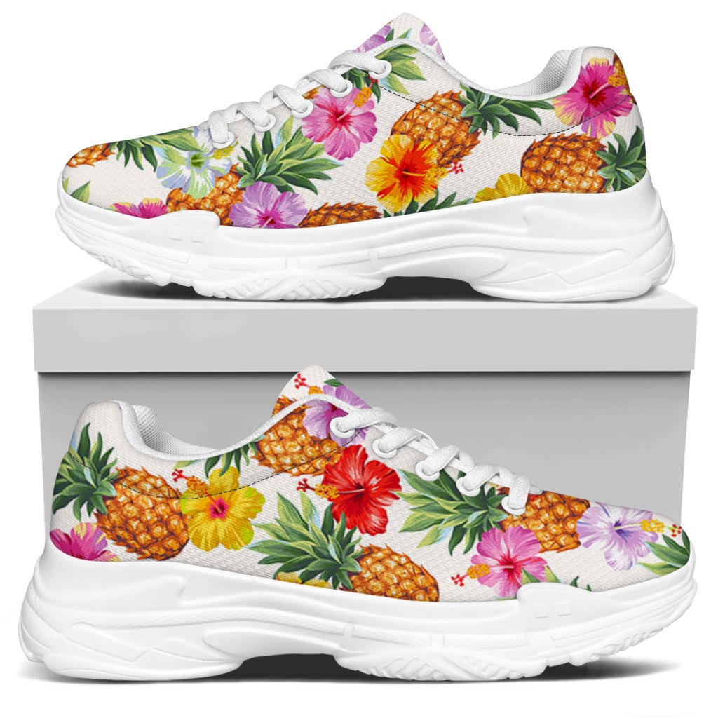 Hawaii Hibiscus Pineapple Pattern Print White Chunky Shoes