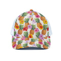 Hawaii Hibiscus Pineapple Pattern Print White Mesh Trucker Hat