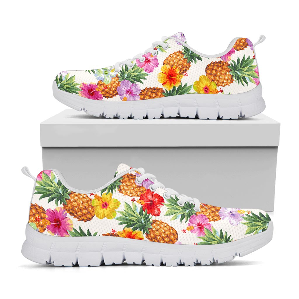 Hawaii Hibiscus Pineapple Pattern Print White Running Shoes