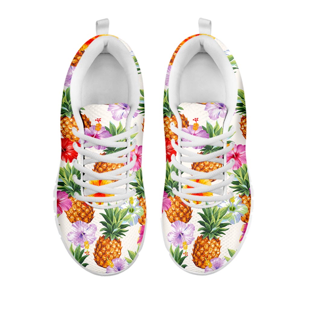 Hawaii Hibiscus Pineapple Pattern Print White Running Shoes