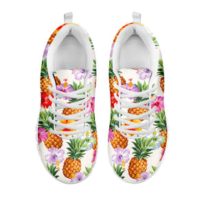 Hawaii Hibiscus Pineapple Pattern Print White Running Shoes