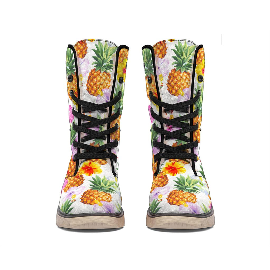 Hawaii Hibiscus Pineapple Pattern Print Winter Boots