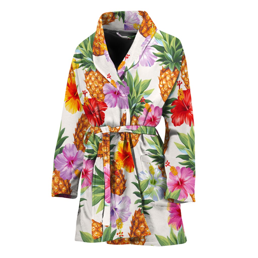 Hawaii Hibiscus Pineapple Pattern Print Women's Bathrobe