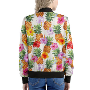 Hawaii Hibiscus Pineapple Pattern Print Women's Bomber Jacket