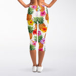 Hawaii Hibiscus Pineapple Pattern Print Women's Capri Leggings