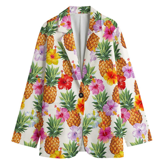 Hawaii Hibiscus Pineapple Pattern Print Women's Cotton Blazer