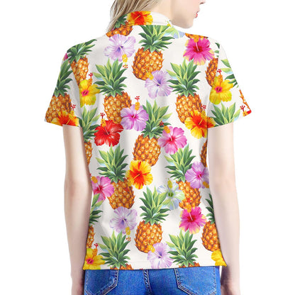 Hawaii Hibiscus Pineapple Pattern Print Women's Polo Shirt