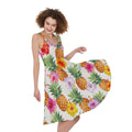 Hawaii Hibiscus Pineapple Pattern Print Sleeveless Knee Length Dress