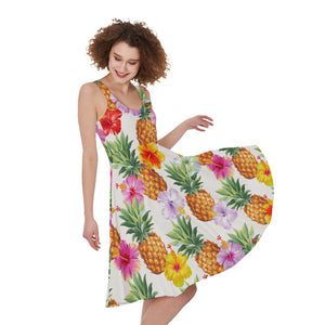 Hawaii Hibiscus Pineapple Pattern Print Women's Sleeveless Dress