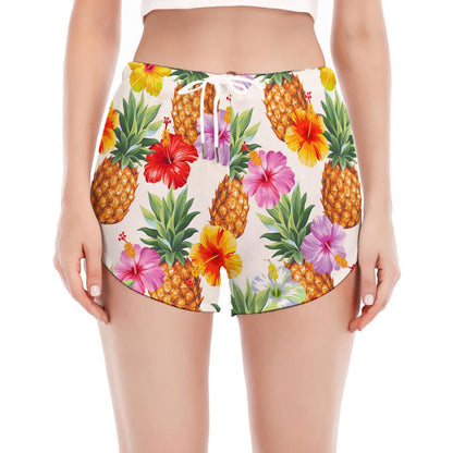 Hawaii Hibiscus Pineapple Pattern Print Women's Split Running Shorts