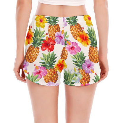 Hawaii Hibiscus Pineapple Pattern Print Women's Split Running Shorts