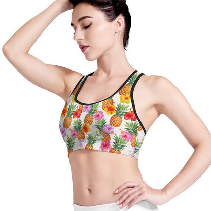 Hawaii Hibiscus Pineapple Pattern Print Women's Sports Bra