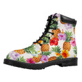 Hawaii Hibiscus Pineapple Pattern Print Padded Collar Lace Up Boots