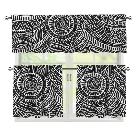 Hawaii Polynesian Tribal Print 3 Piece Kitchen Curtains