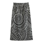 Hawaii Polynesian Tribal Print Cotton Front Slit Maxi Skirt