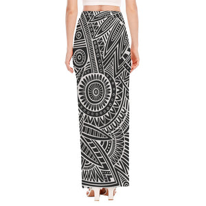 Hawaii Polynesian Tribal Print High Slit Maxi Skirt