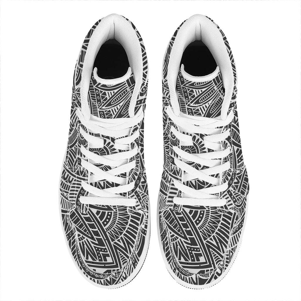 Hawaii Polynesian Tribal Print High Top Leather Sneakers
