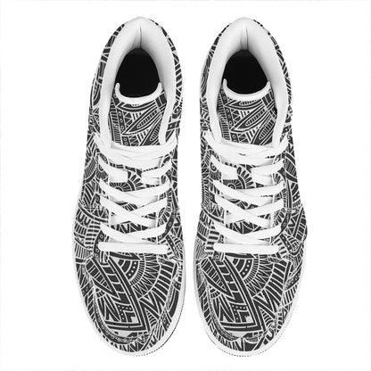 Hawaii Polynesian Tribal Print High Top Leather Sneakers