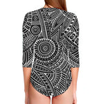 Hawaii Polynesian Tribal Print Long Sleeve Swimsuit