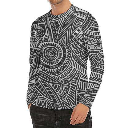 Hawaii Polynesian Tribal Print Men's Long Sleeve Rash Guard