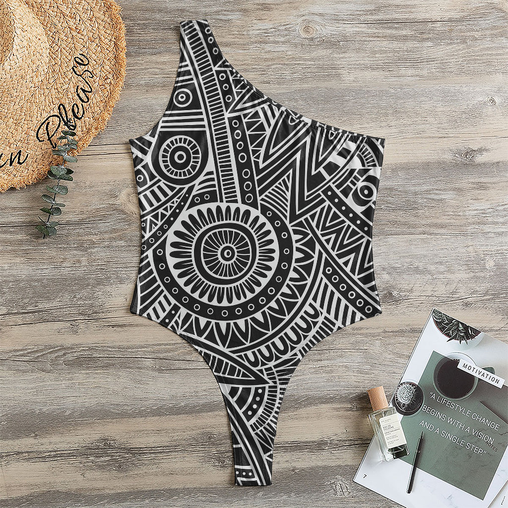 Hawaii Polynesian Tribal Print One Shoulder Bodysuit