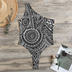Hawaii Polynesian Tribal Print One Shoulder Bodysuit