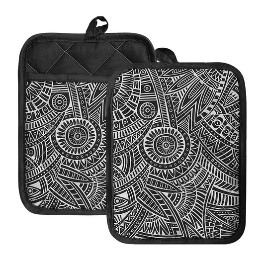 Hawaii Polynesian Tribal Print Pot Holders With Pocket