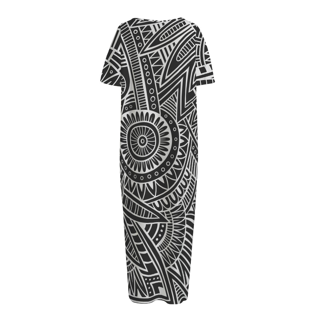 Hawaii Polynesian Tribal Print Short Sleeve Long Nightdress