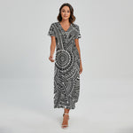 Hawaii Polynesian Tribal Print Short Sleeve Maxi Dress