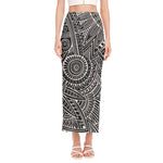 Hawaii Polynesian Tribal Print Side Slit Maxi Skirt