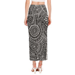 Hawaii Polynesian Tribal Print Side Slit Maxi Skirt