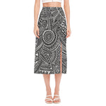 Hawaii Polynesian Tribal Print Side Slit Midi Skirt