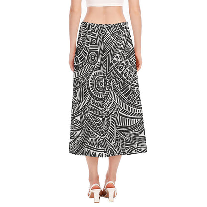 Hawaii Polynesian Tribal Print Side Slit Midi Skirt