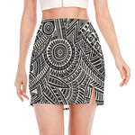 Hawaii Polynesian Tribal Print Side Slit Mini Skirt