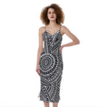 Hawaii Polynesian Tribal Print Slim Fit Midi Cami Dress