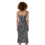 Hawaii Polynesian Tribal Print Slim Fit Midi Cami Dress