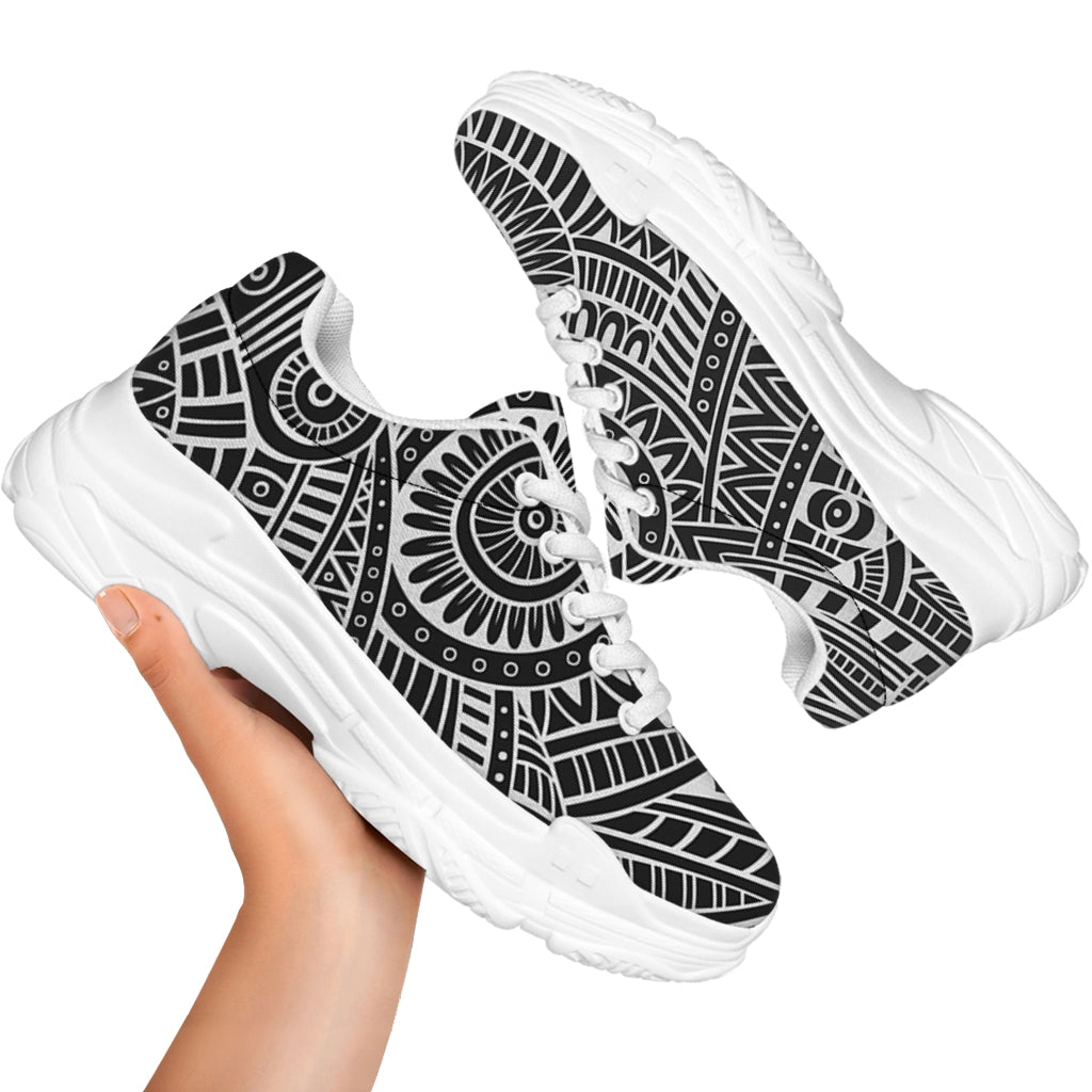 Hawaii Polynesian Tribal Print White Chunky Shoes