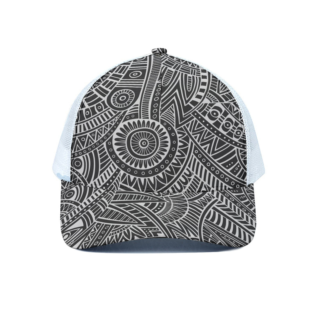 Hawaii Polynesian Tribal Print White Mesh Trucker Cap