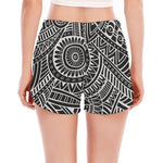 Hawaii Polynesian Tribal Print Women's Split Running Shorts